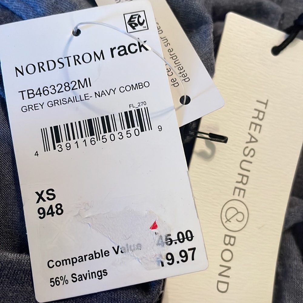 Treasure & Bond Shirt Mens Crew Neck Regular Fit Cotton Long Sleeve Grey/Navy XS - Picture 5 of 5